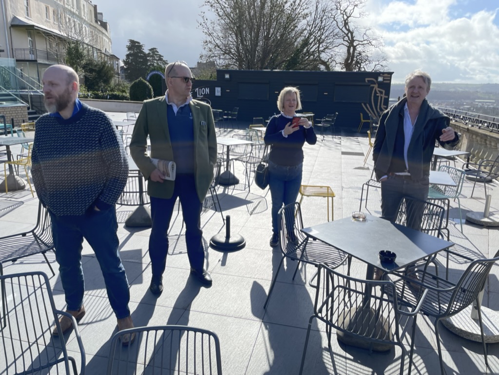 Friends standing on the terrace of the Avon Gorge Hotel